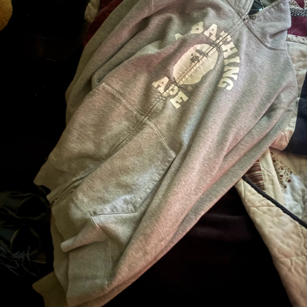 A Bathing Ape Gray Zip Up Sweater